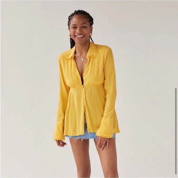 Urban Outfitters Lenna Open-Back Babydoll Top in Yellow Size Small - Picture 2 of 12